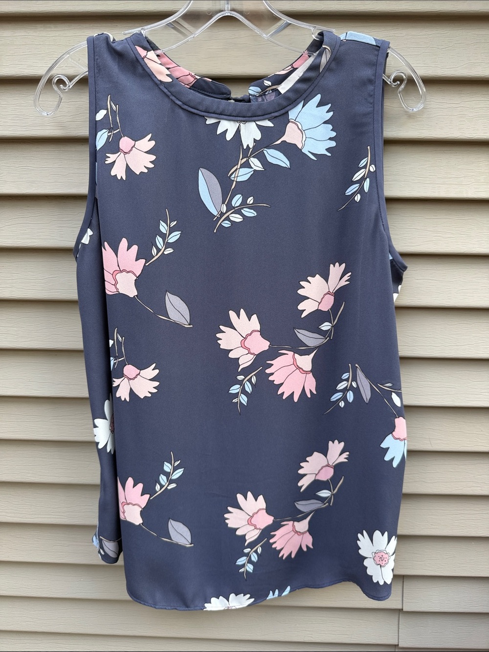 Loft Sleeveless Floral Print Top - Navy with Pink & Light Blue Flowers Size M